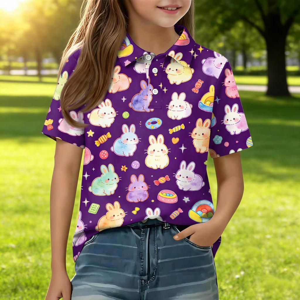 Kids Casual Short Sleeve Polo Shirt Animal Pattern Printed Lightweight Comfortable Breathable Tee Top for Everyday Wear