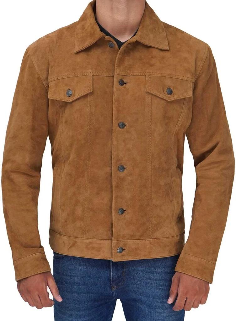 Echtes Lammleder Party Freizeit Weiche Passform Neu Herrenhemd Veloursleder Braun Handgefertigt