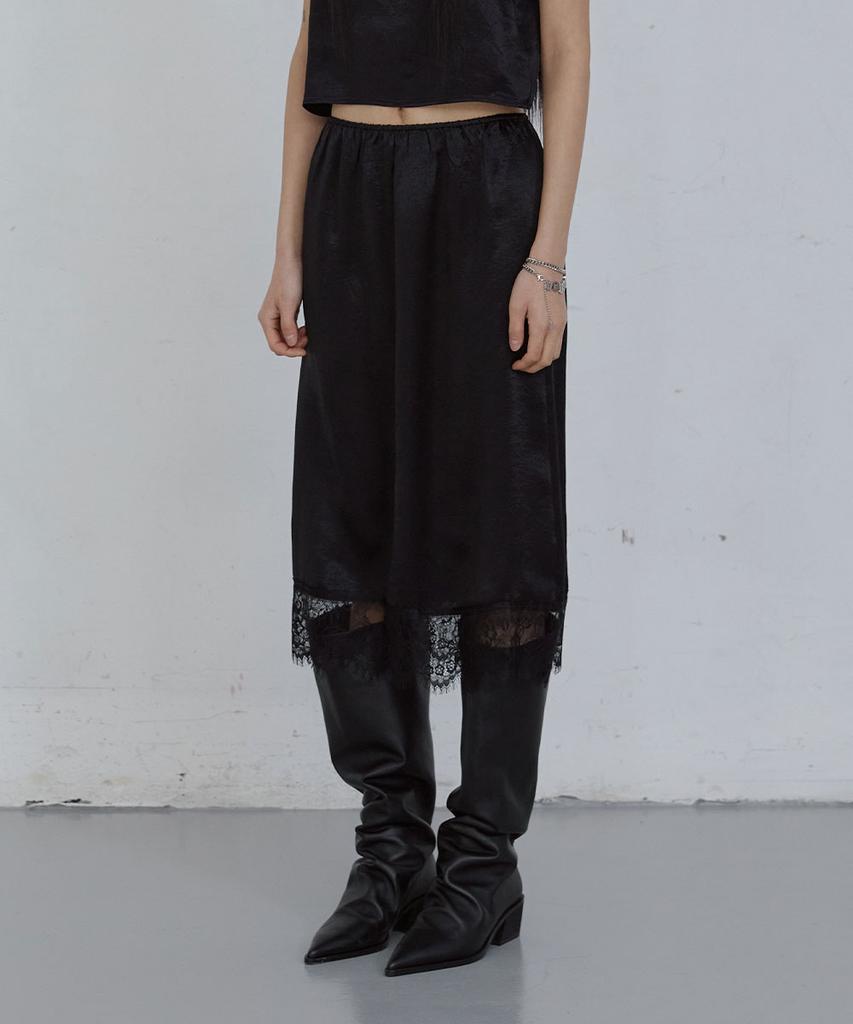 Uusoo Sheer Lace Skirt_ Black