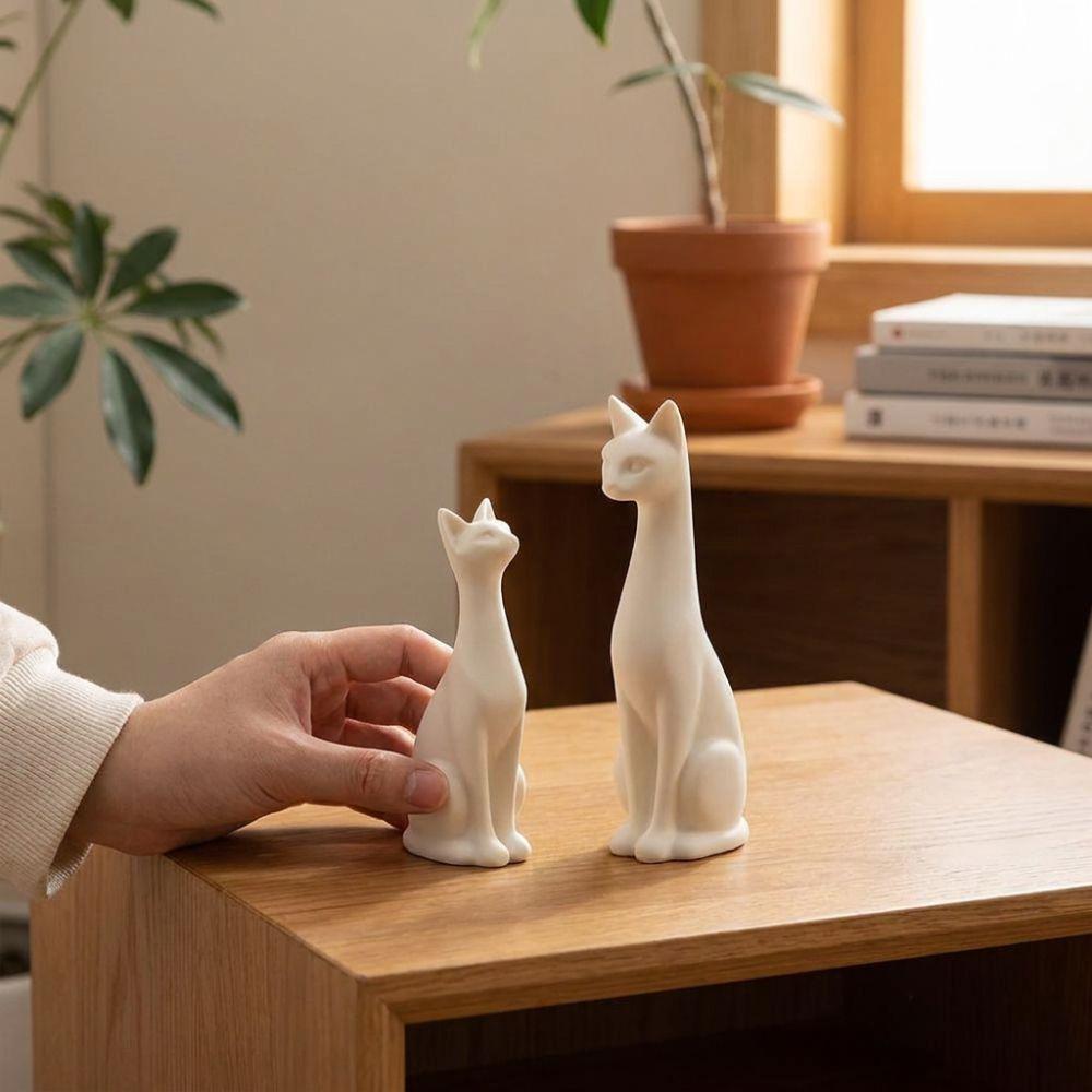 1 Pair 3D Printed Sweet Pair Cat Figurine Aesthetic White Cat Ornament Desk Decor