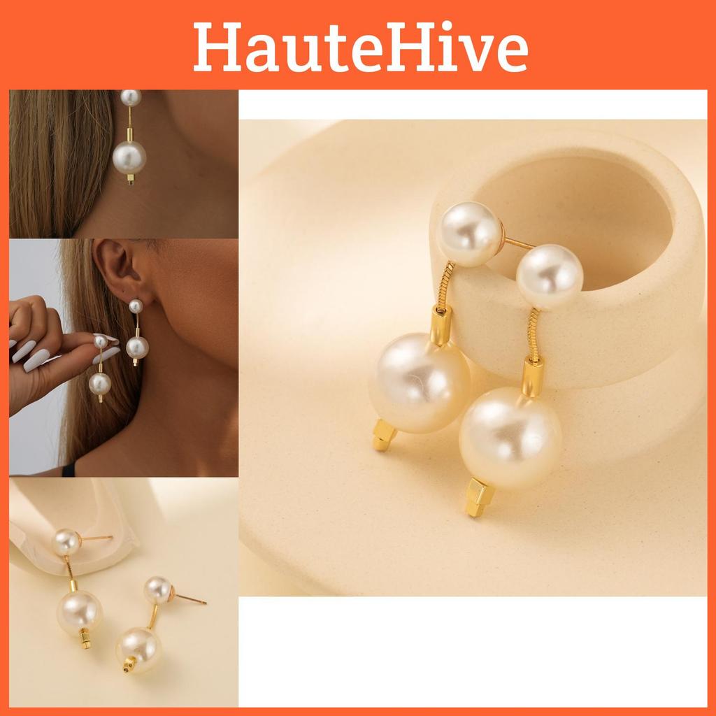 Fashionable Geometric Faux Pearl Earrings Chic Gold Plated Design For Ladies