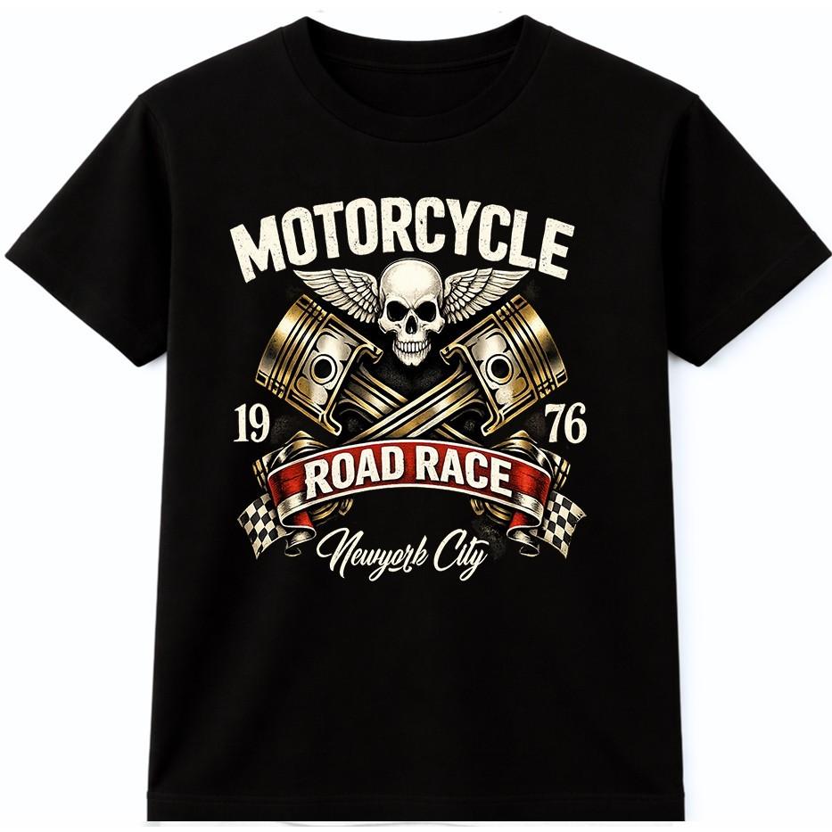 Skull Motorcycle Racing T Shirt Vintage Biker Chopper Racer Graphic Rider Tee S