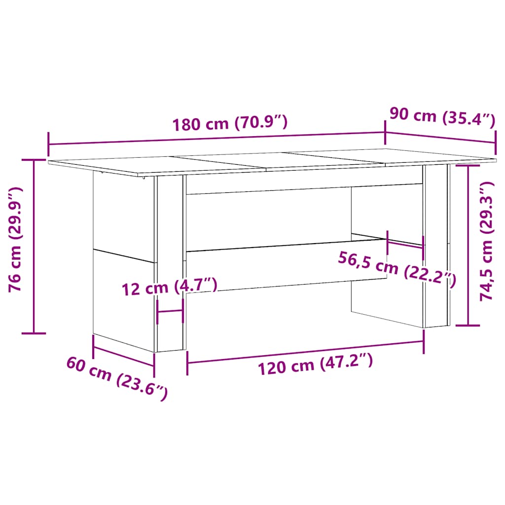 Dining Table with Vintage Wood Look 180 x 90 x 76 cm Engineered Wood