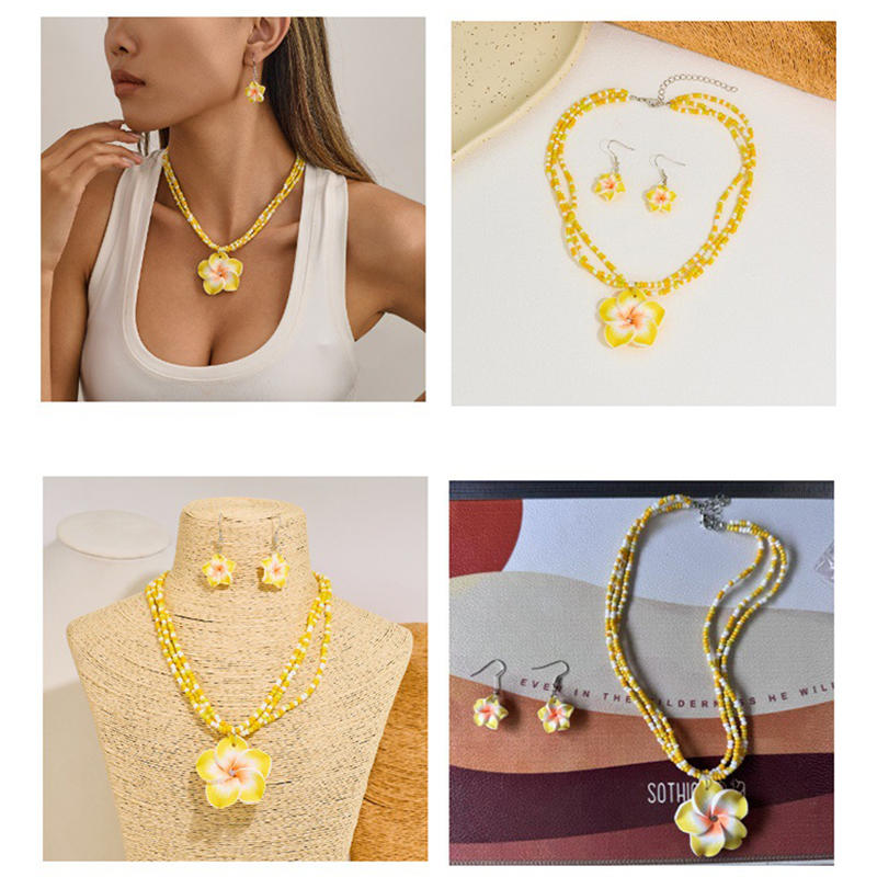 Elegant Colourful Flower Floral Set Earrings Necklace Sweet Braided Necklace Fashion Jewelry