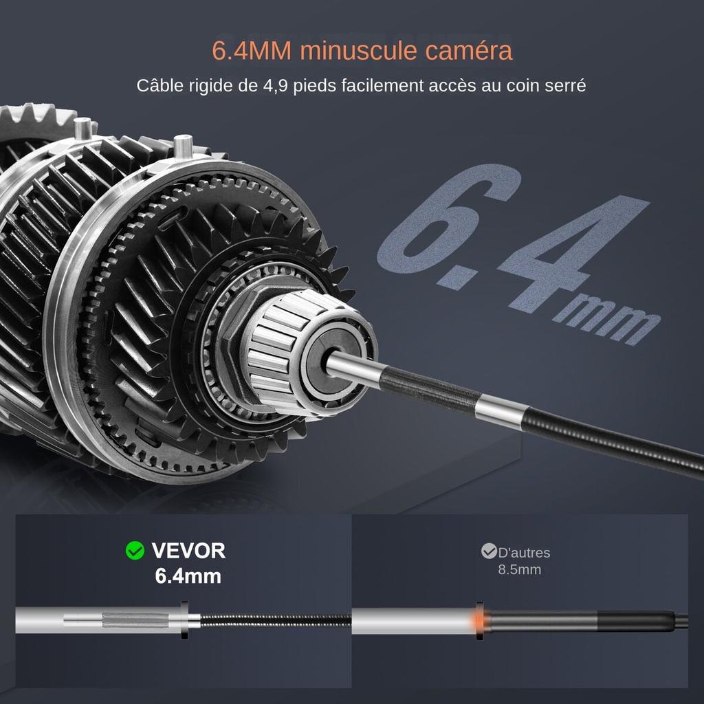 Borescope Endoscope Two-Way 180° Articulating 5" IPS 8X Zoom 6.4mm Lens