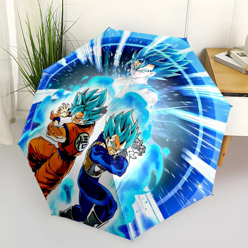 1pc Dragon Ball Z Super Saiyan Blue Goku & Vegeta Automatic Folding Umbrella - Portable 3-Fold Design, 8-Rib Outdoor Umbrella, Festival Gift for