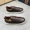 Mens Genuine Leather Slip-On Casual Sneakers Low-Cut Breathable Lightweight Comfortable Everyday Shoes