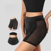 Women's Side Large Mesh Panel 4/10 Length Solid Color Sheer High-Stretch Yoga Workout Shorts