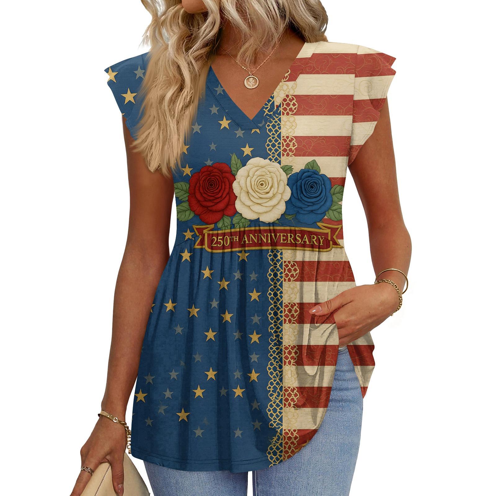 

Женские Топы Модные V-образный вырез с оборками Короткий рукав Футболка Деловой Блузки XL синий