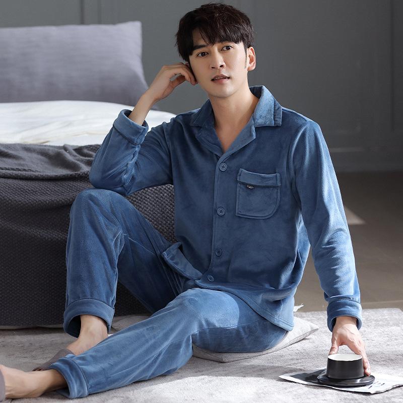 

Пижама из флиса Island Мужская с длинным рукавом Осенне-зимняя Мужская Тонкий коралловый флис Зимний Большого размера Фланелевый комплект для отдыха XL