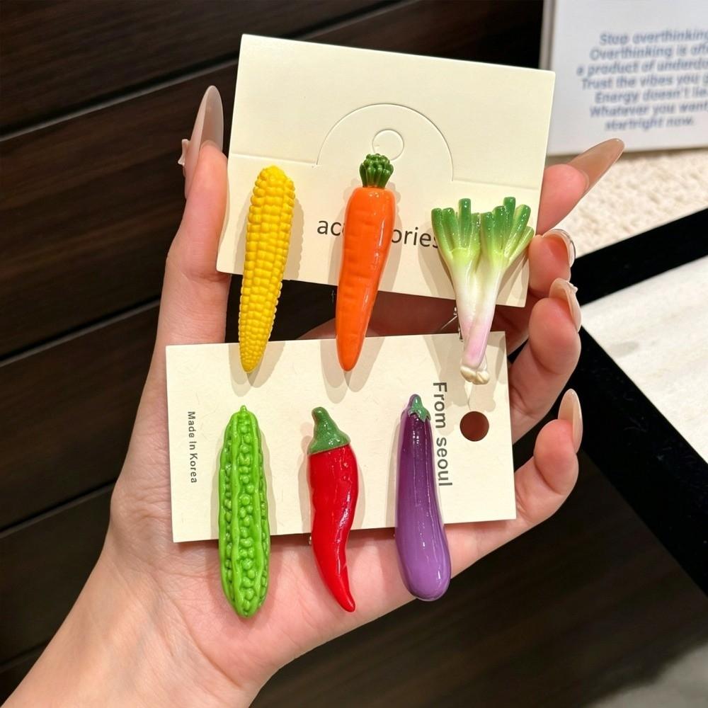 6Pcs/Set Realistic Vegetable Shape Food-Shaped Hairpin Novelty Side Hair Clips Bangs Flyaway Hair