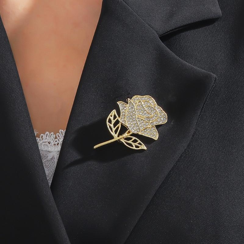 Sparkling Rhinestones Rose Brooches Alloy Pins Elegant Brooch Alloy Texture Statement Brooch for Special Occasions