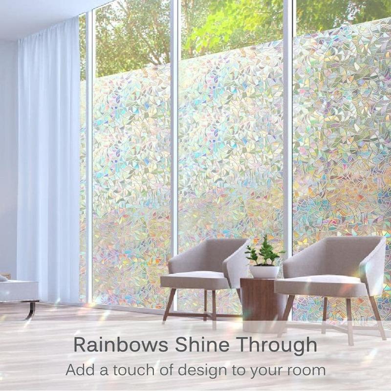 3D Rainbow Window Privacy Film with Installation Tools, Static Cling, Heat Control, Anti UV, 17.5x78.7 Inches