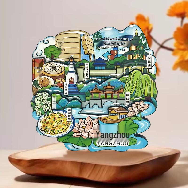 Nanjing and Suzhou Wooden Magnet: Cultural Travel Souvenir Decorative Sticker