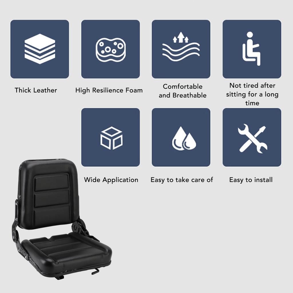 Forklift Seat Tractor Seat Rounded Curved Corners PU Leather Backhoe Seat Replacement for Forklift Skid Loader Dozer Telehandler