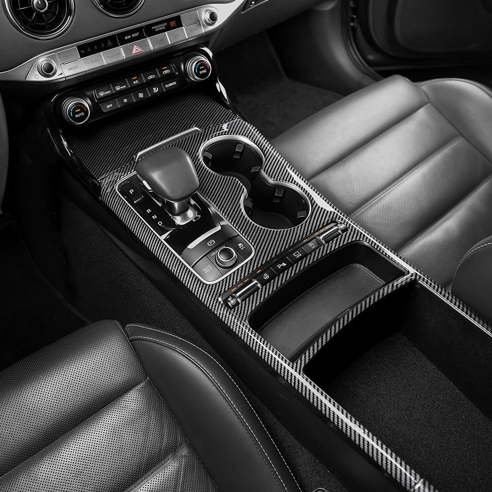 For Kia Stinger 2018-2026 Center Console Cover Auto Interior Console Gear Shift Central Water Cup Storage Box Trim Frame LHD/RHD