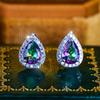 Boho Female Crystal Green Blue Stone Small Silver Color Stud Earrings Vintage Party Wedding  For Women
