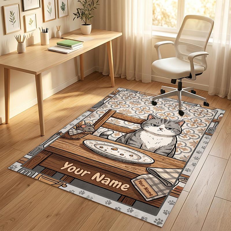 Cat Laptop Theme Soft Crystal Velvet Rug Custom Name & Text Print Non Slip Floor Rug for Bedroom Living Room