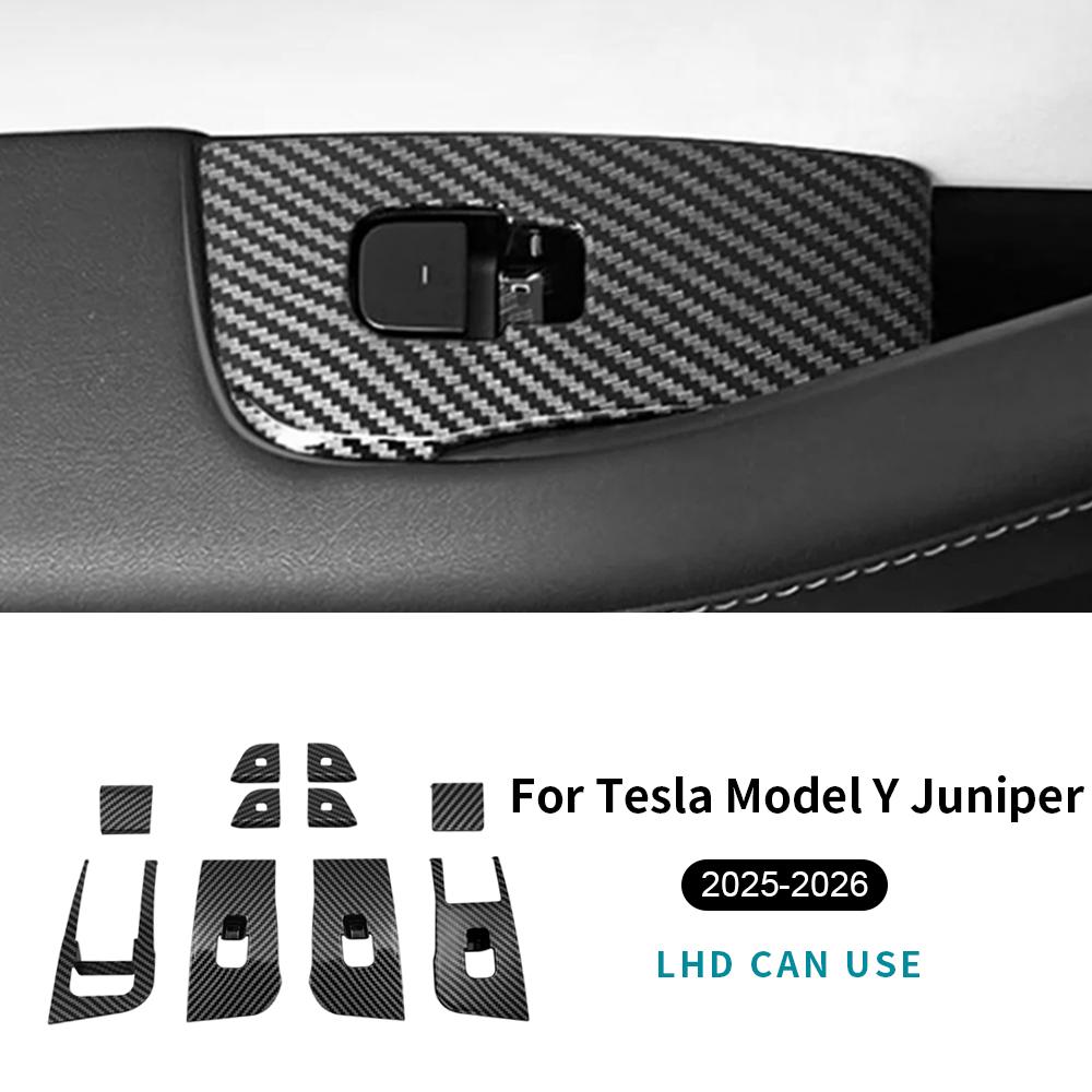 ABS Carbon Fiber 4pcs Window Lifter Switch Trim Cover LHD for Tesla Model Y Juniper Launch 2025 2026-UP Car Interior Accessories