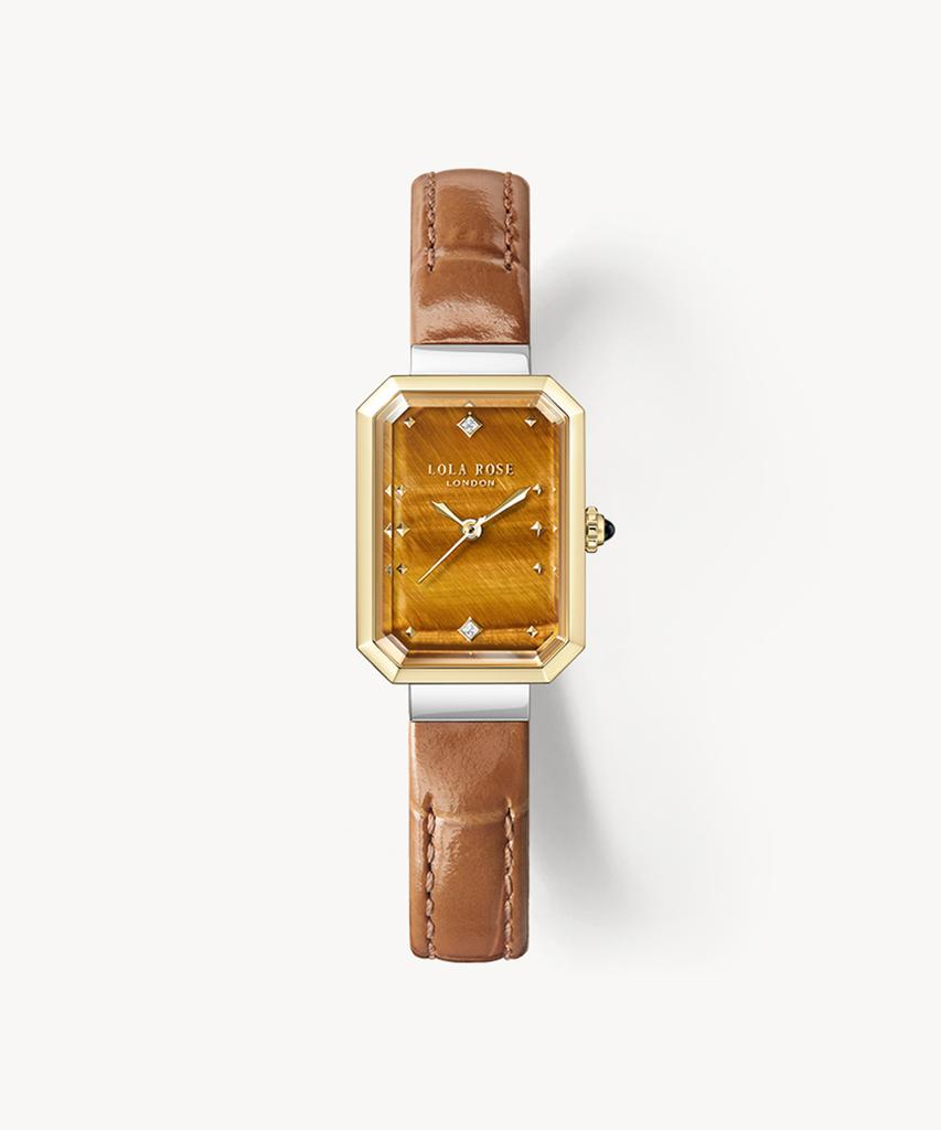 Lollalojeu Ms. Lola Tiger'S Eye Brown Metal Watch Leather Strap Set