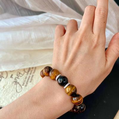 Vintage Natural Yellow Tiger'S Eye Stone Black Agate Bracelet Women'S Autumn And Winter Maillard Atmosphere Tube Bracelet