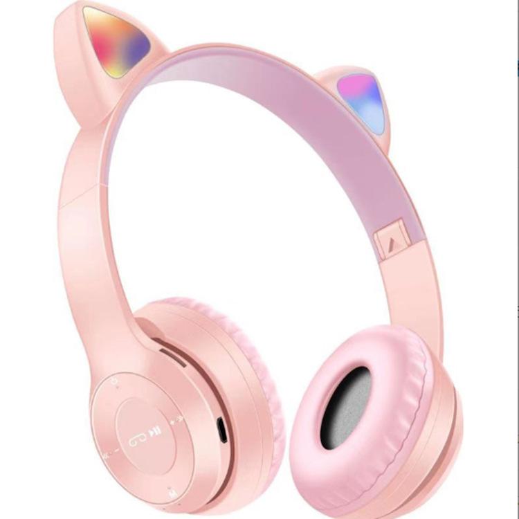 

P47M Bluetooth Over-Ear Headphones with Cartoon Cat Ears & Luminous Stereo Sound рожевий