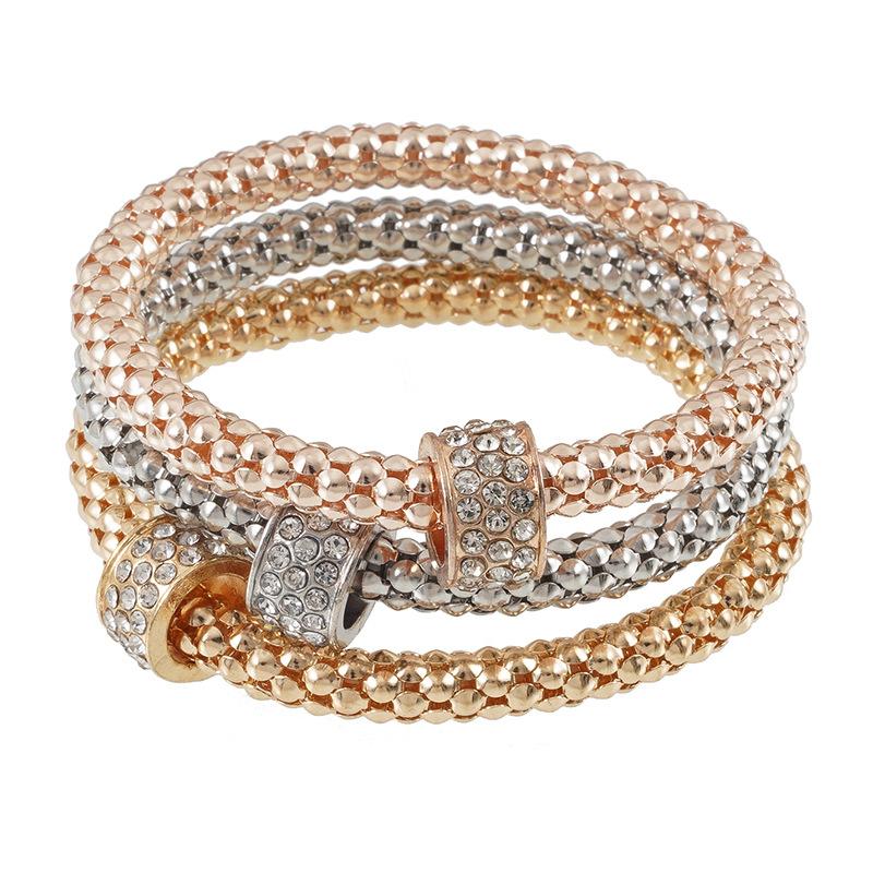 Accessories Gold Plated Fashion Geometric Charm Bracelet Corn Chain with Diamond Key Lock Trendy Alloy Jewelry