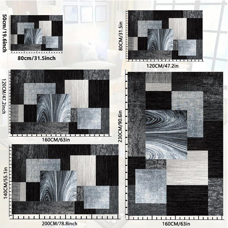 RAKKS Modern Geometric Area Rug Soft Black Gray Abstract Grid Office Living Room Sofa Floor Mat Study Game Carpet Home Decor