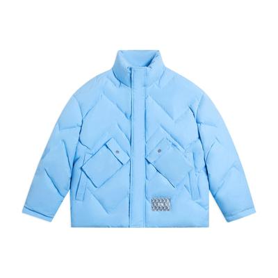 Li Ning Color Block Multi Pocket Zip Up Kurze Daunenjacke Herrenjacke Mondweiß Blau AYMS163-3