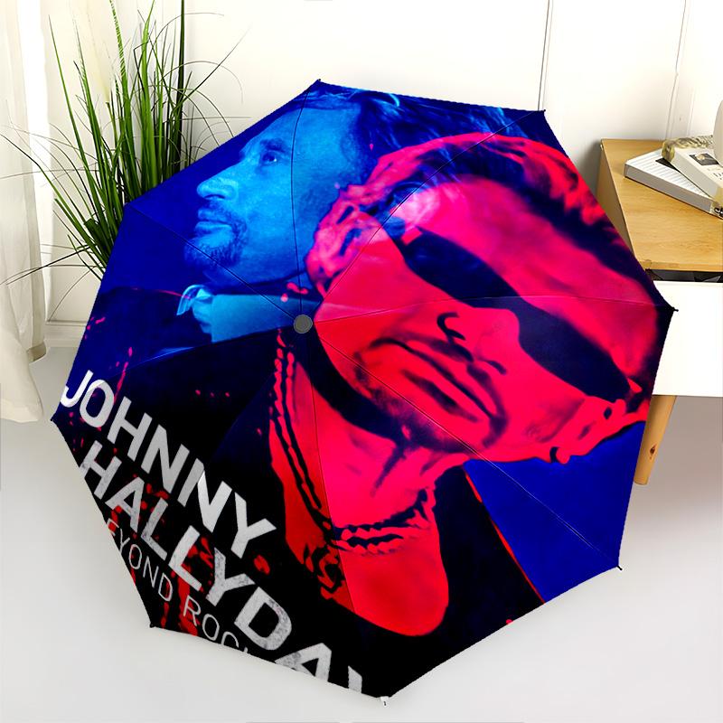 1pc Johnny Hallyday Pattern Umbrella Portable Folding Umbrella Iron Frame Hole Bone Structure Outdoor Home Umbrella