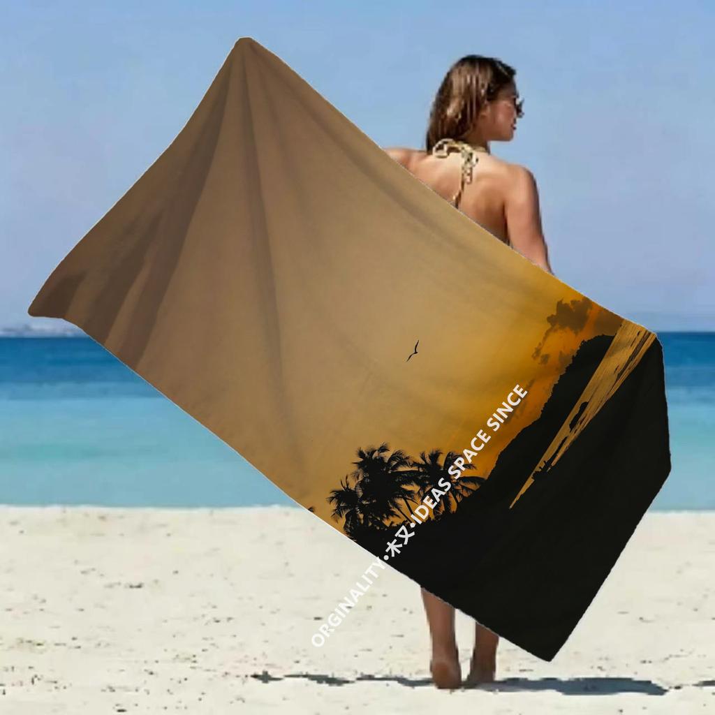 Sunset Palm Beach Vacation Towel Patterned Sunscreen And Windproof Suitable For Swimming Pool Camping Travel Blanket