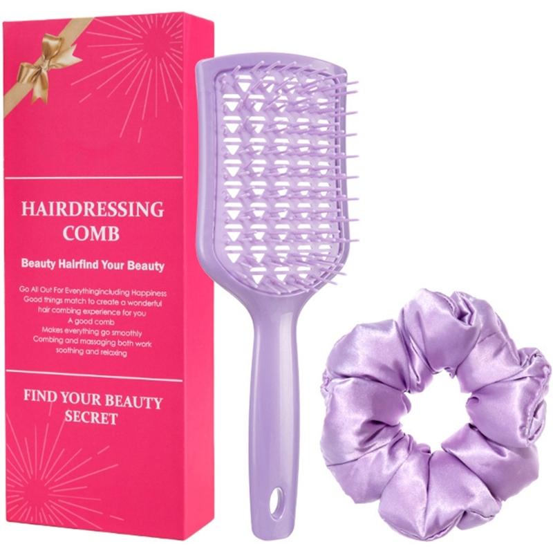 Detangling Hair Brush Detangler Brush Anti-static Hairbrush with Scrunchies for Wet or Dry Hair Vented Hair Brush Set фиолетовый