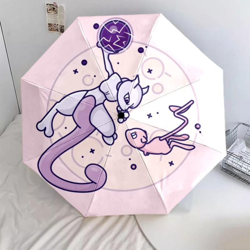 Mew Pattern, Automatic Folding Umbrella, Portable and Foldable Design, 8 Ribs, a Christmas or Birthday Gift.