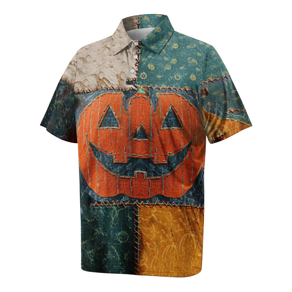 Herren Übergröße Halloween Print Golf Poloshirt Atmungsaktiv Kurzarm Lässiges Arbeitskleidung Oberteil Bequeme Passform