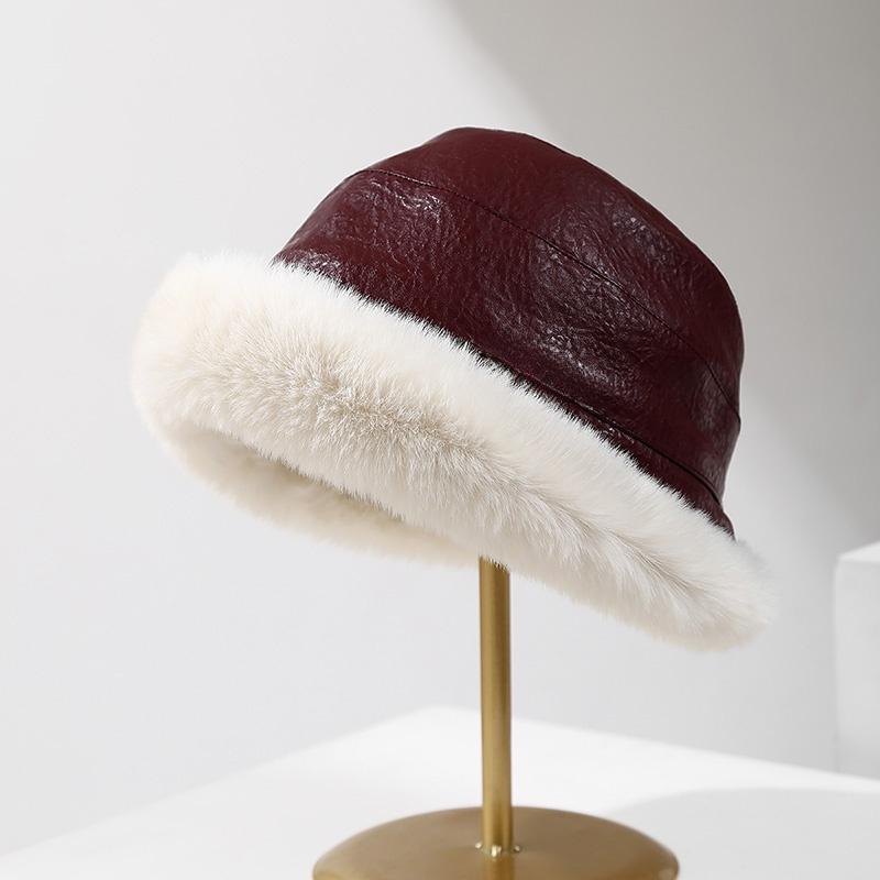 

Винтажная шляпа-ведро из искусственной кожи с плюшевой отделкой — легкая, ветрозащитная рыболовная кепка для осени и зимы бордовый