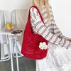 Solid Color Knitting Shoulder Bag Flower Large Capacity Bohemian Crochet Tote Bag Hollow Out Versatile Casual Woven Handbag