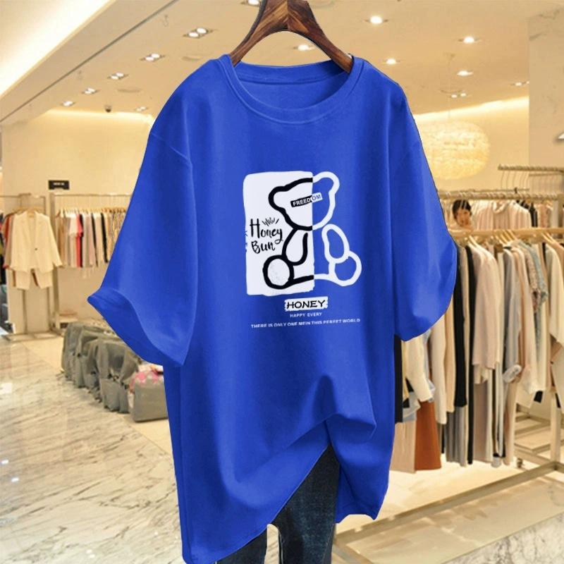 Cartoon Short-sleeved T-shirt Women's Summer New Large Size Loose Medium and Long Half-sleeved T-shirt Pure Cotton Top Bottoming Shirt