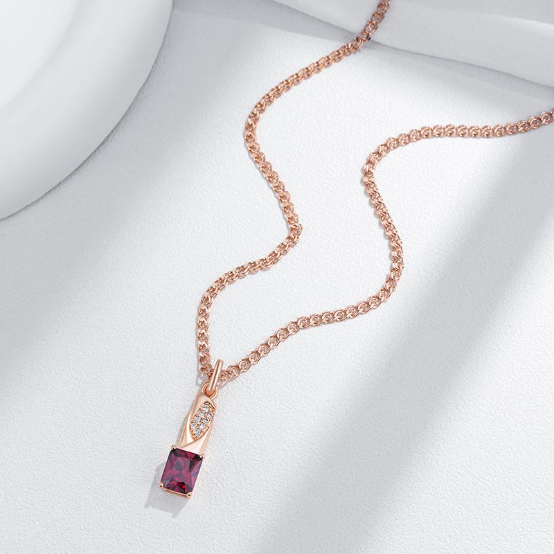 Shiny Square Red Natural Zircon Pendant Necklace For Women  Rose Gold Color High Quality Daily Fine Vintage Jewelry
