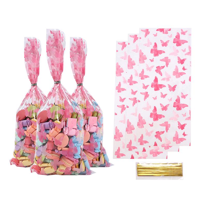 50 Stück Rosa Schmetterlinge Zellophan Geschenktüten mit Silbernen Bindedrähten Plastik Schmetterling Süßigkeitstüte Leckerlitüten Partydeko