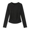 La Chapelle Women's Long-Sleeve Slim-Fit Ruched Crewneck T-Shirt