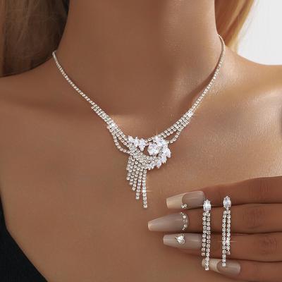 Zircon Diamond Geometric Necklace Earrings Set Light Luxury Clavicle Chain High-End Temperament Jewelry