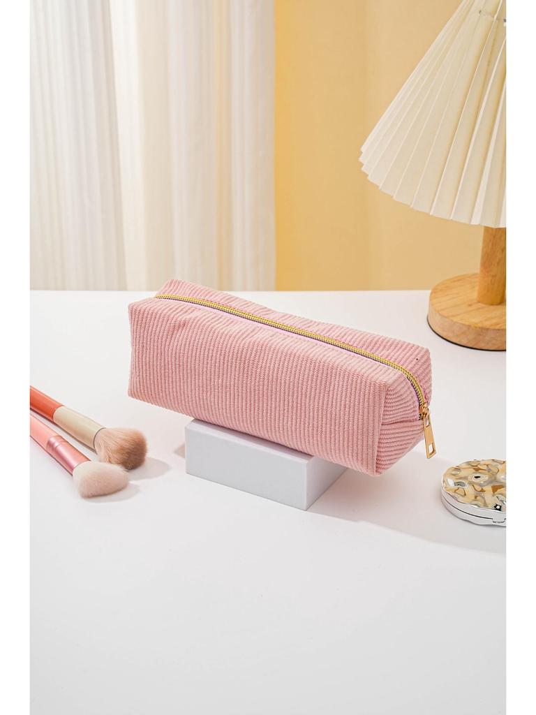 Duży piórnik i kosmetyczka z sztruksu - Przenośny schowek na przybory toaletowe i artykuły piśmiennicze na podróże służbowe