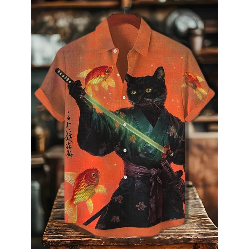 

Men s Volcano Animal Pattern Linen Shirt Summer Fashion Short Sleeve Button Collar Shirt Hawaii Casual Shirt Top 2XL