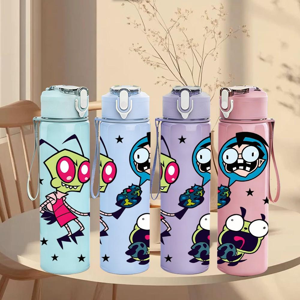 1PC Alien Bug Cartoon 750ml Color Plastic Sports Water Bottle Leakproof Flip Straw Lid Suitable for Sports Office Home Use