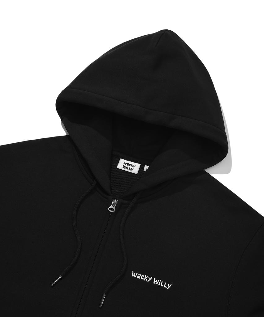 Wacky Willy Basic Wacky Typographic Logo Zip-Up Hoodie Black
