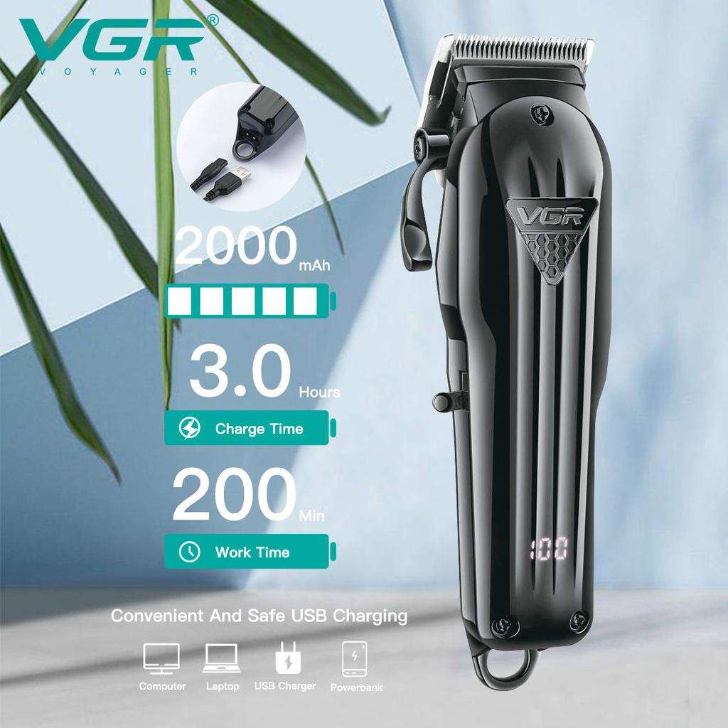 VGR 282 Original Electric Hair Clipper Professional Adjustable Blade Hair Trimmer for Men Beard Oil Head Clipper Hair Cutting Machine Digital Display