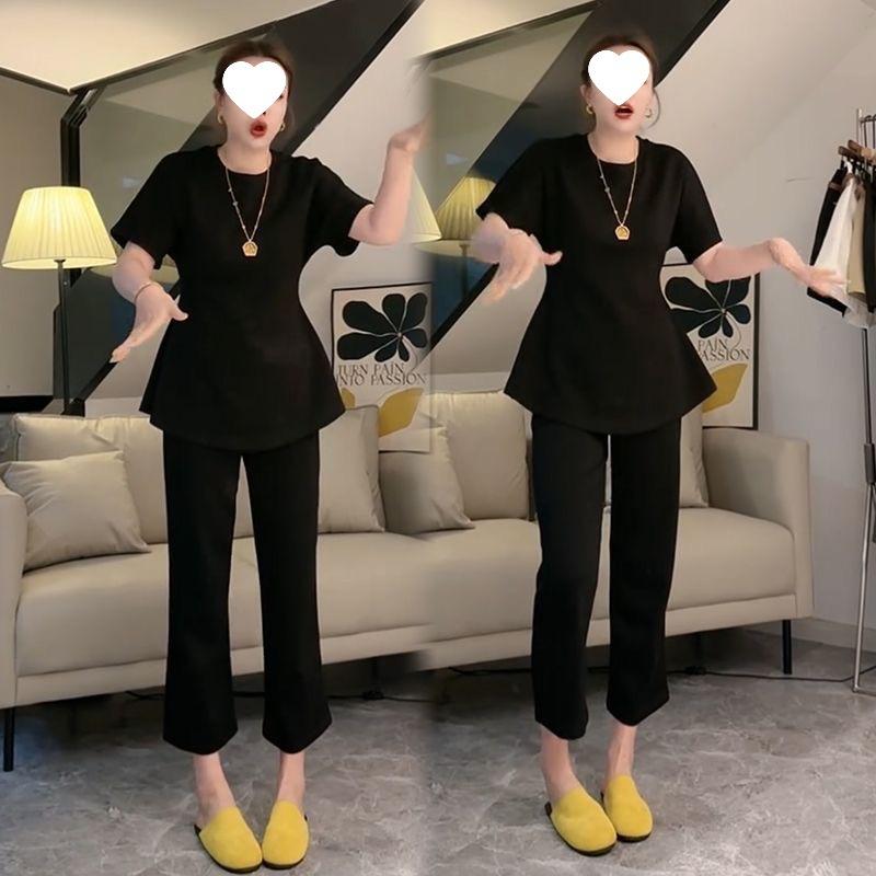 Summer Fashionable Slimming Temperament Can Be Used for Women's Hair, Loose Large Size Short Sleeves, Simple and Western Style Two Pieces