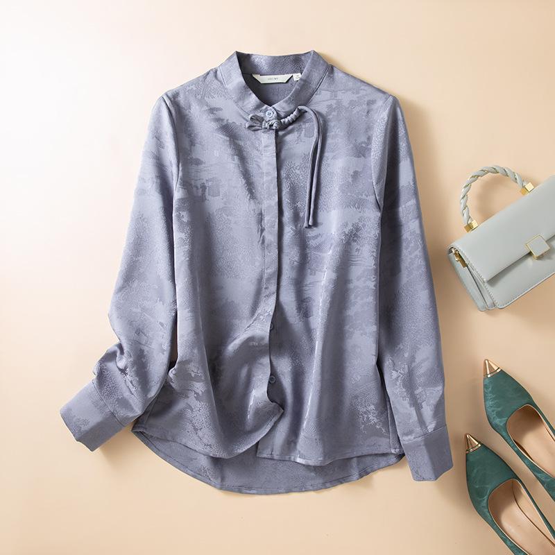 

Women s High-End Slim Fit Long Sleeve Shirt - New Chinese Style for Early Autumn & Spring 2026 Medium синий