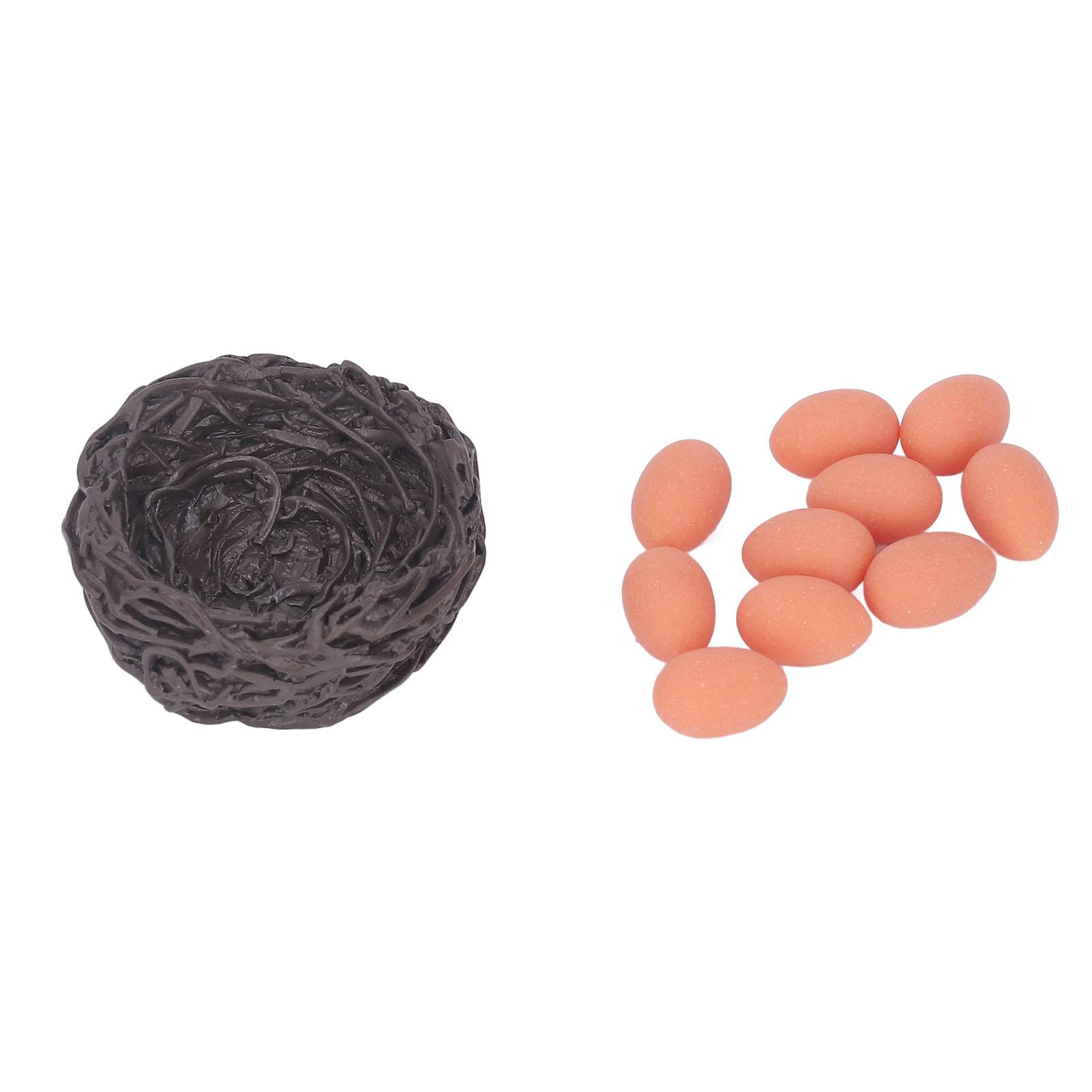 

Искусственные мини-яйца и гнездо-симуляция из смолы, красивое кукольное гнездо с яйцами для 1:12 шкала