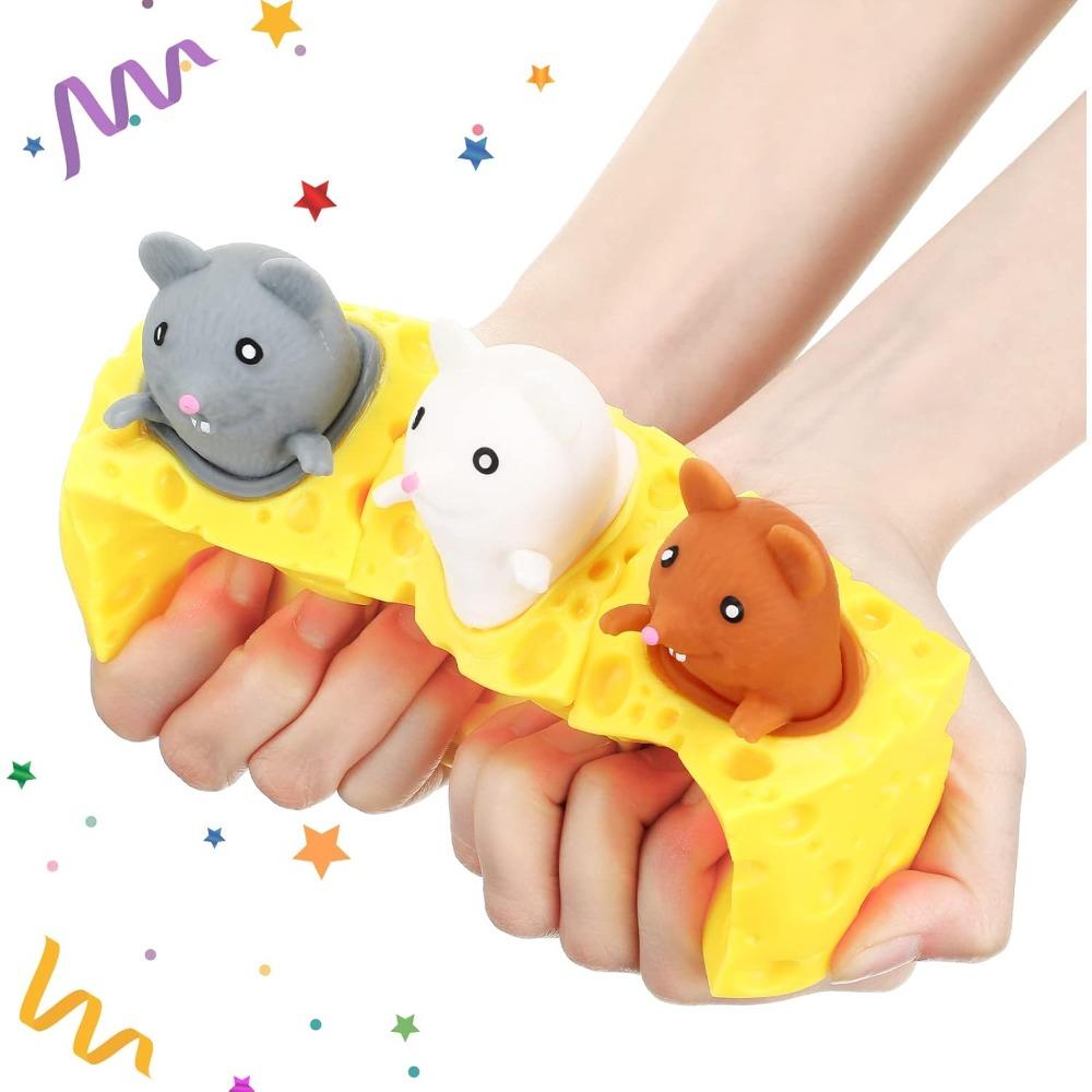 3/6/12/24Pcs Cheese-Shaped Stress Relief Mice Fidget Set Office Anxiety Relief Birthday Party Favors Grey Brown White Gifts